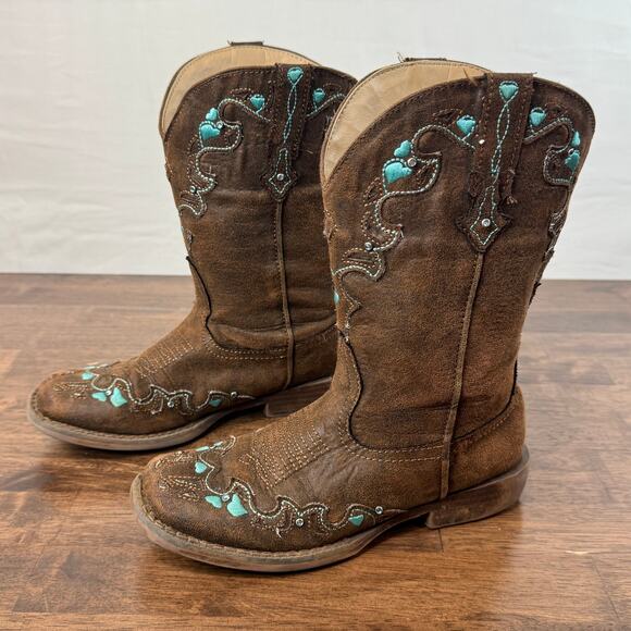 Roper Little Girls 1Y Boots Brown & Teal - Picture 1 of 7